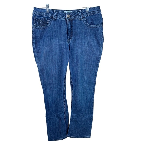 Lee Slender Secret Lower on the Waist Straight Leg Fleur de Lis Jeans Size 16 - Picture 1 of 10